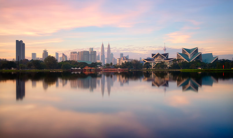 Malaysia city scape pink haze