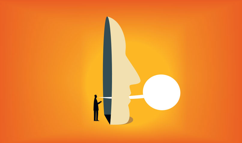 Mask face person behind speaking