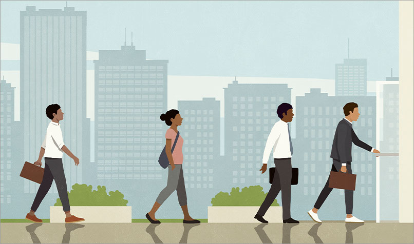 Illustration people walking in line