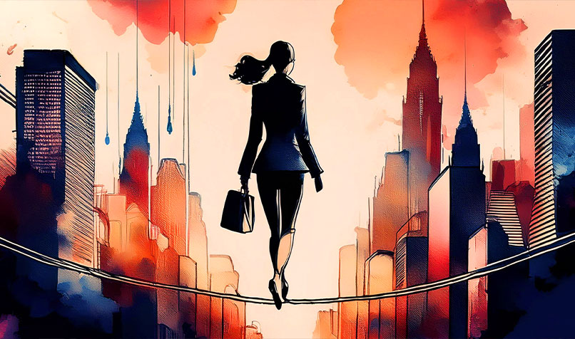 Illustration person walking tightrope