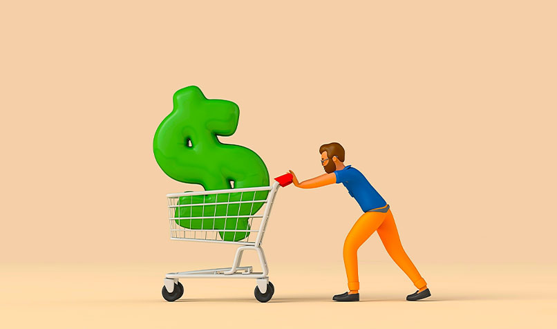 Person pushing-dollar sign trolley