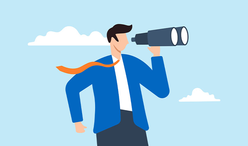 Business person looking forward binoculars