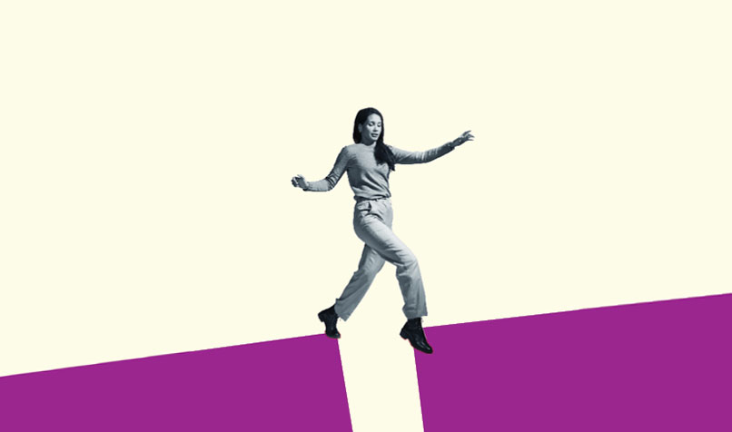 Women stepping hands out over gap