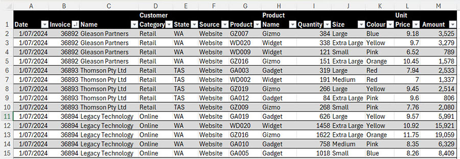 Excel screenshot