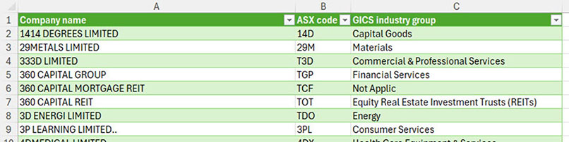 Excel screenshot