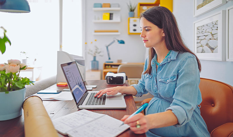 Women sitting home office working