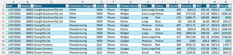 Excel screenshot
