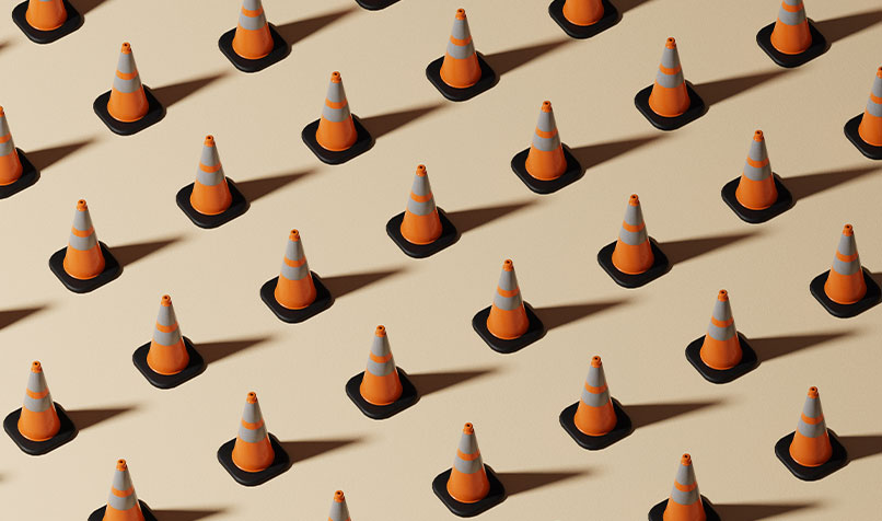 Traffic cones lined up