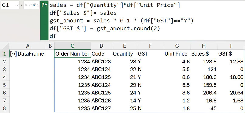 Excel screenshot
