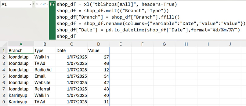 Excel screenshot