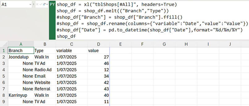 Excel screenshot