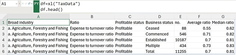Excel screenshot