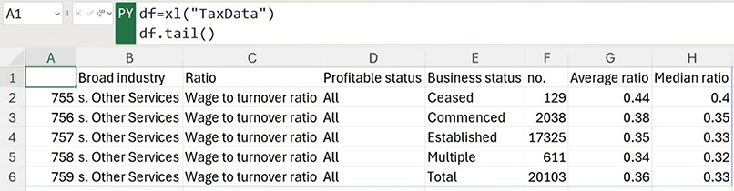 Excel screenshot
