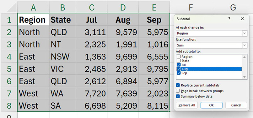 Excel screenshot