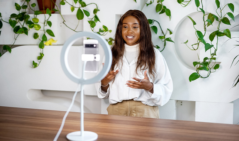 Young person talking camera