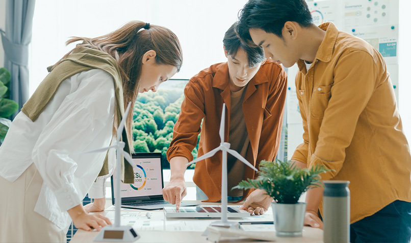 Group people working at table