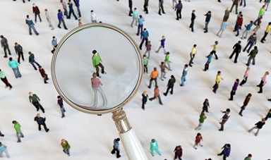 Crowd people magnifying glass