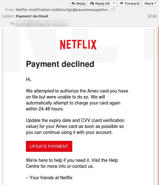 Netflix phishing email