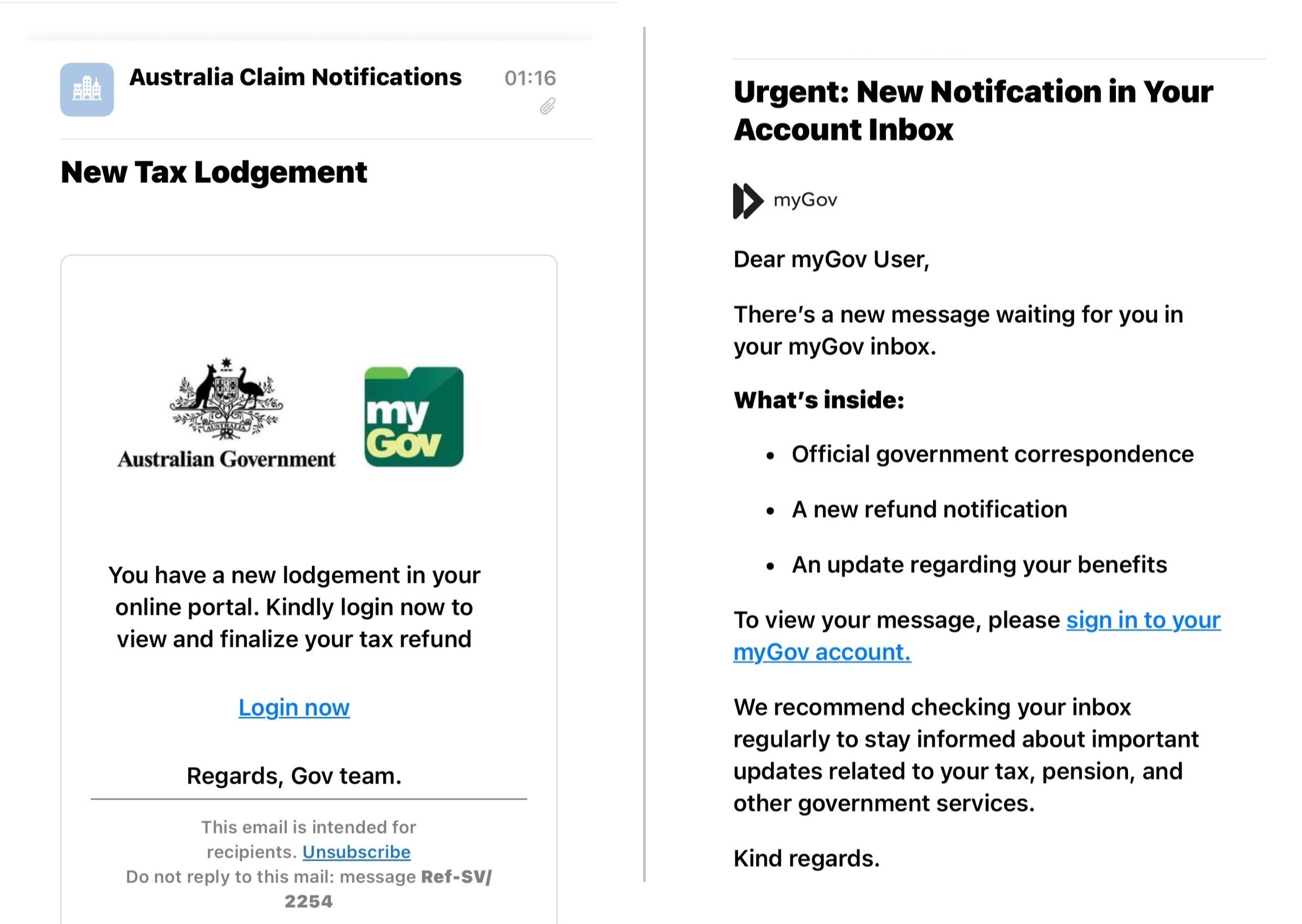 two example scam emails
