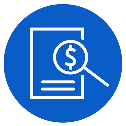 magnifying glass over a sheet of paper with a dollar sign