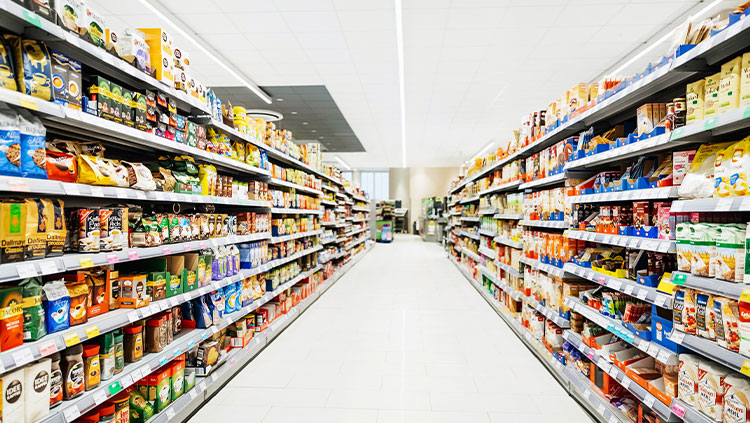 Supermarket aisle no people