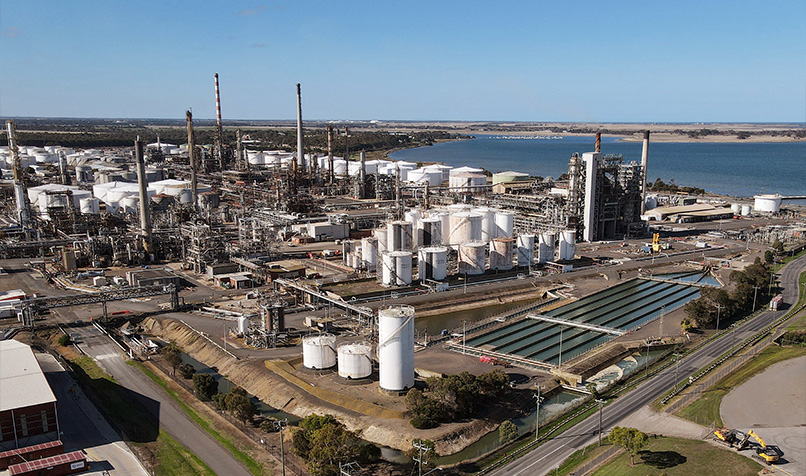 An aerial photo shows the Geelong Oil Refinery, one of two oil refineries remaining in Australia.