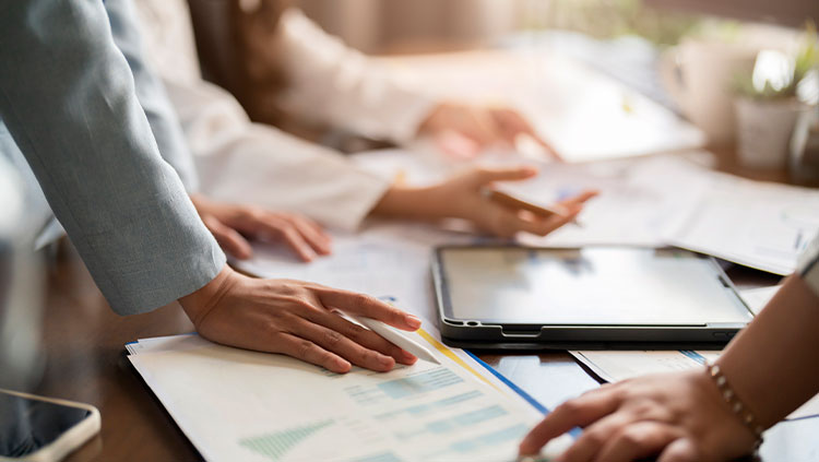 Business people working around-table discussion