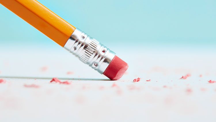 Close-up of a pencil eraser rubbing out