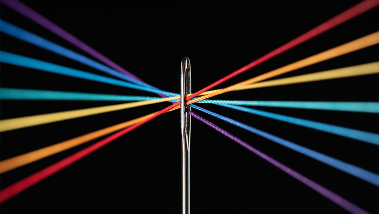Needle coloured cotton treaded