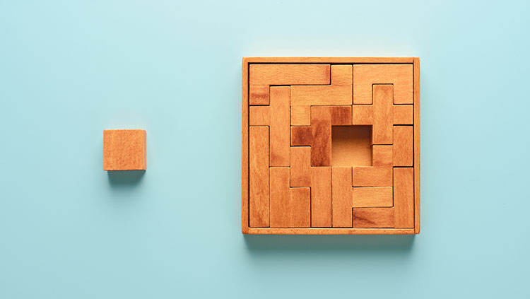 One block out of wooden puzzle
