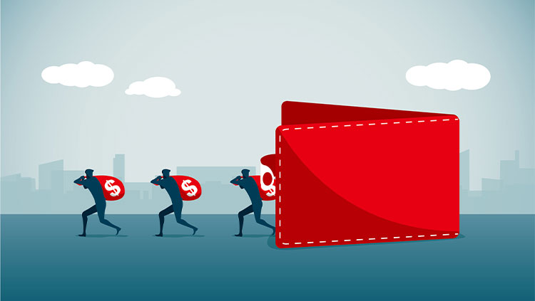 Red wallet people taking bags money