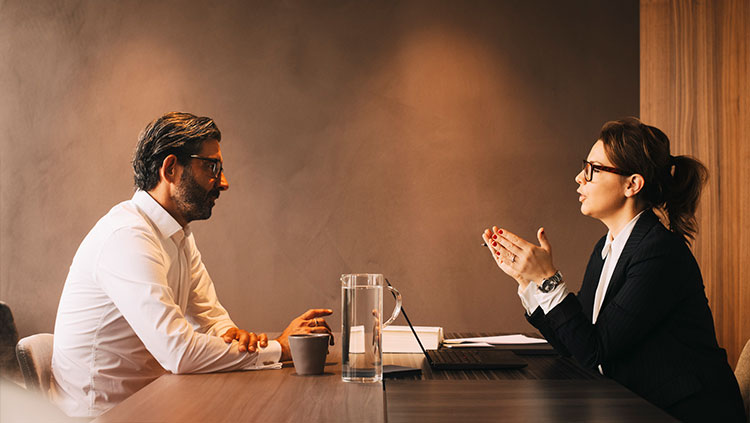 Two people business meeting