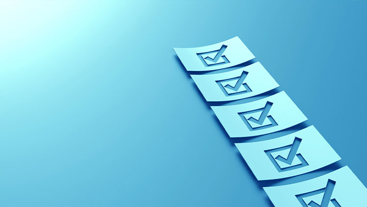 Blue background with checklist icons
