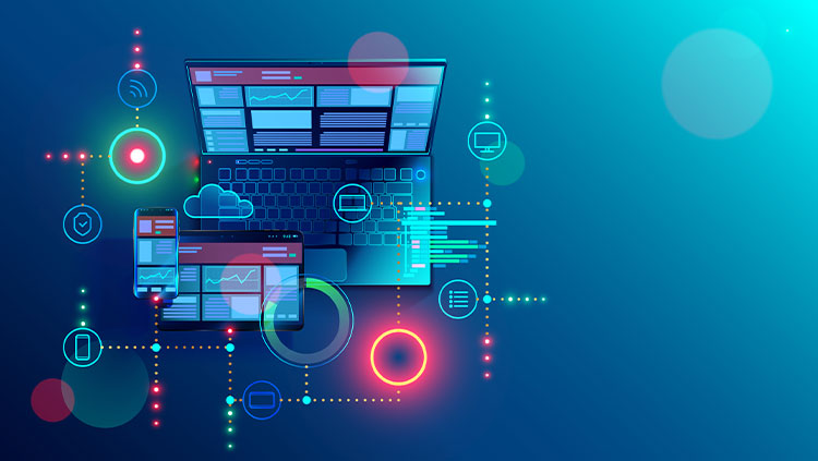 Infographic connected technology cloud and computers