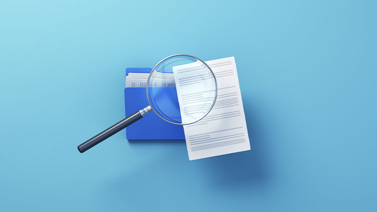 Magnifying glass paper files