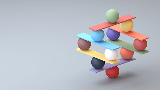 Multi levels coloured balls and planks