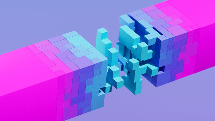 futuristic cubes digital data flowing