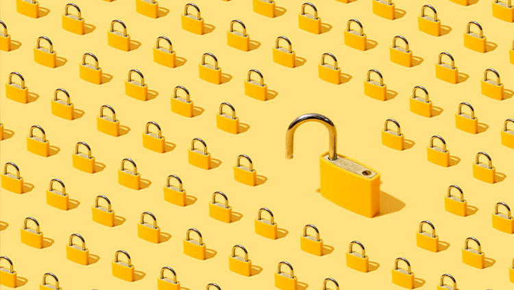 Yellow background padlocks one opened