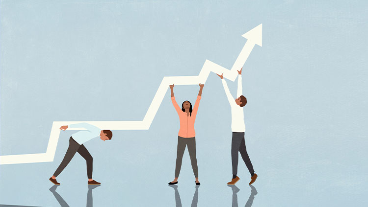 Business people holding up chart