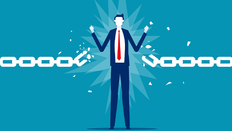 Business person breaking chain