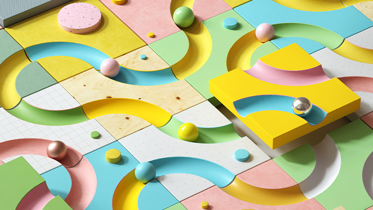 Coloured balls on colourful wooden track