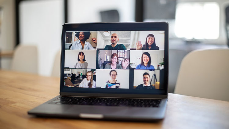 Laptop online team meeting