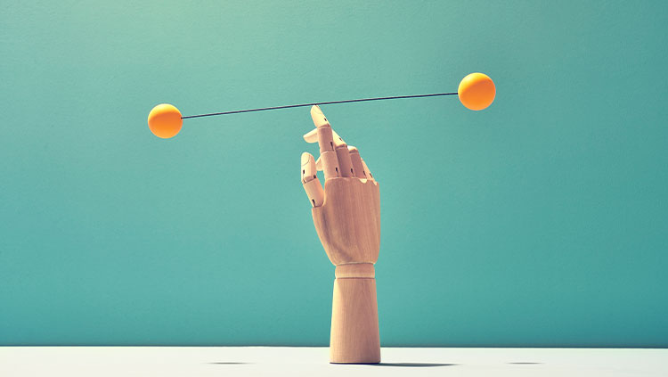 Wooden hand balance stick on finger