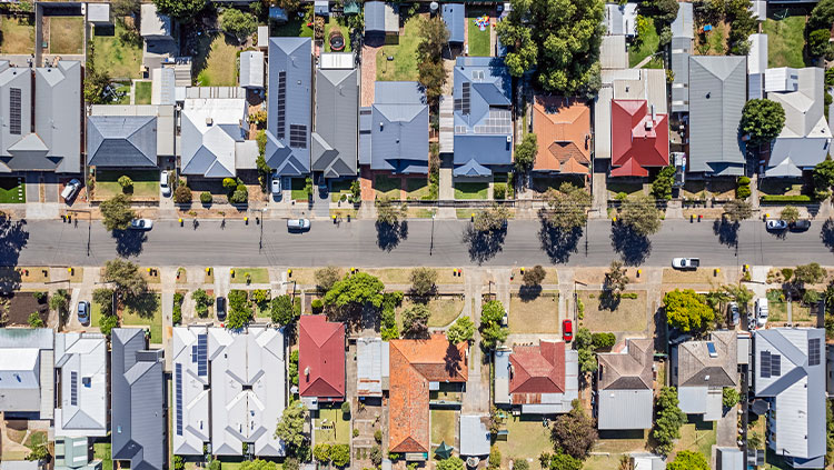 Aerial view directly above established houses