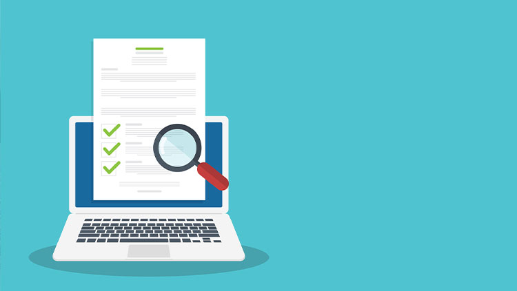 Illustration laptop magnifying glass document