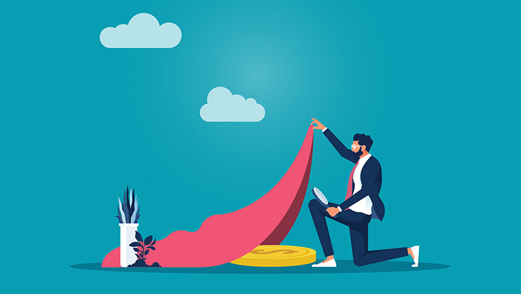 Illustration person finding money under blanket