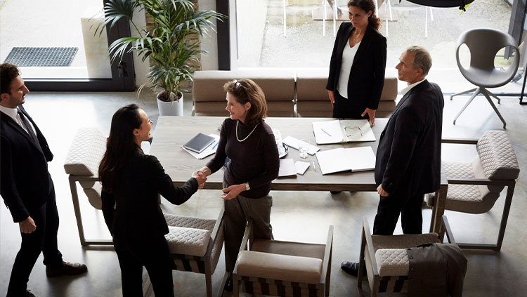 Meeting people standing and shaking hands