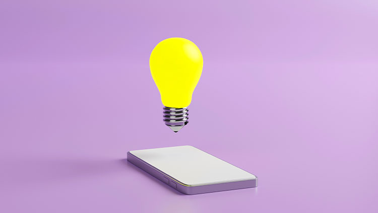 Smart phone yellow globe purple background