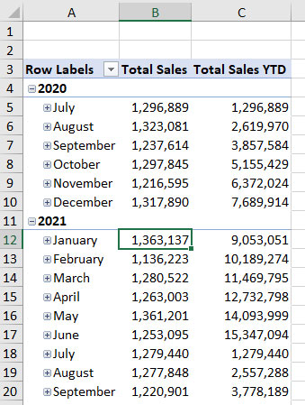Excel screenshot