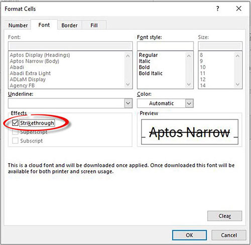 Excel screenshot